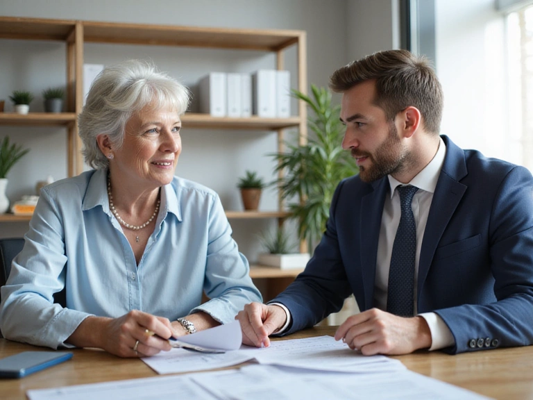 Insurance agent helping elderly client