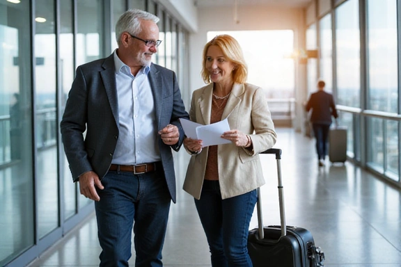Senior couple traveling with luggage