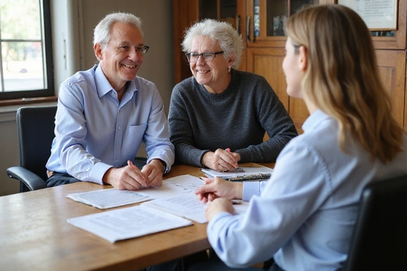 Senior couple discussing insurance with agent
