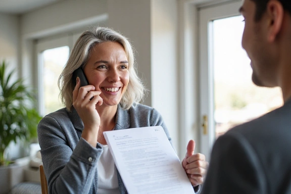 Senior woman smiling while talking to insurance agent on phone