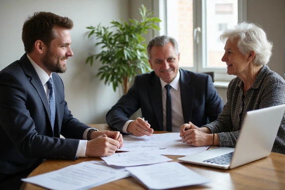 Insurance agent helping senior clients