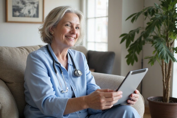 Senior woman using tablet for telehealth appointment