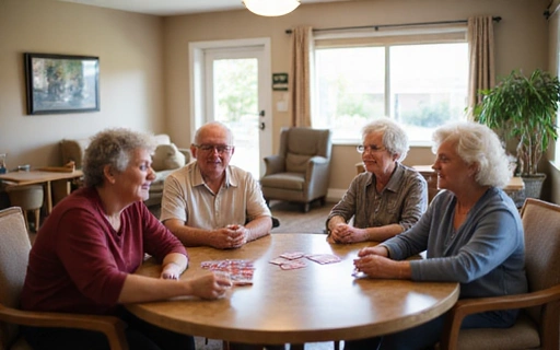 Senior residents enjoying activities in assisted living facility