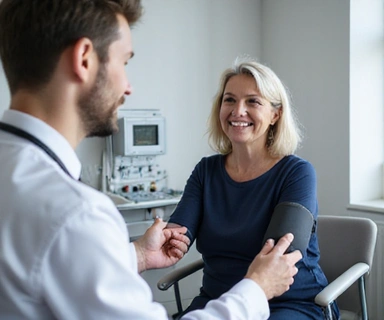 Senior woman receiving medical checkup